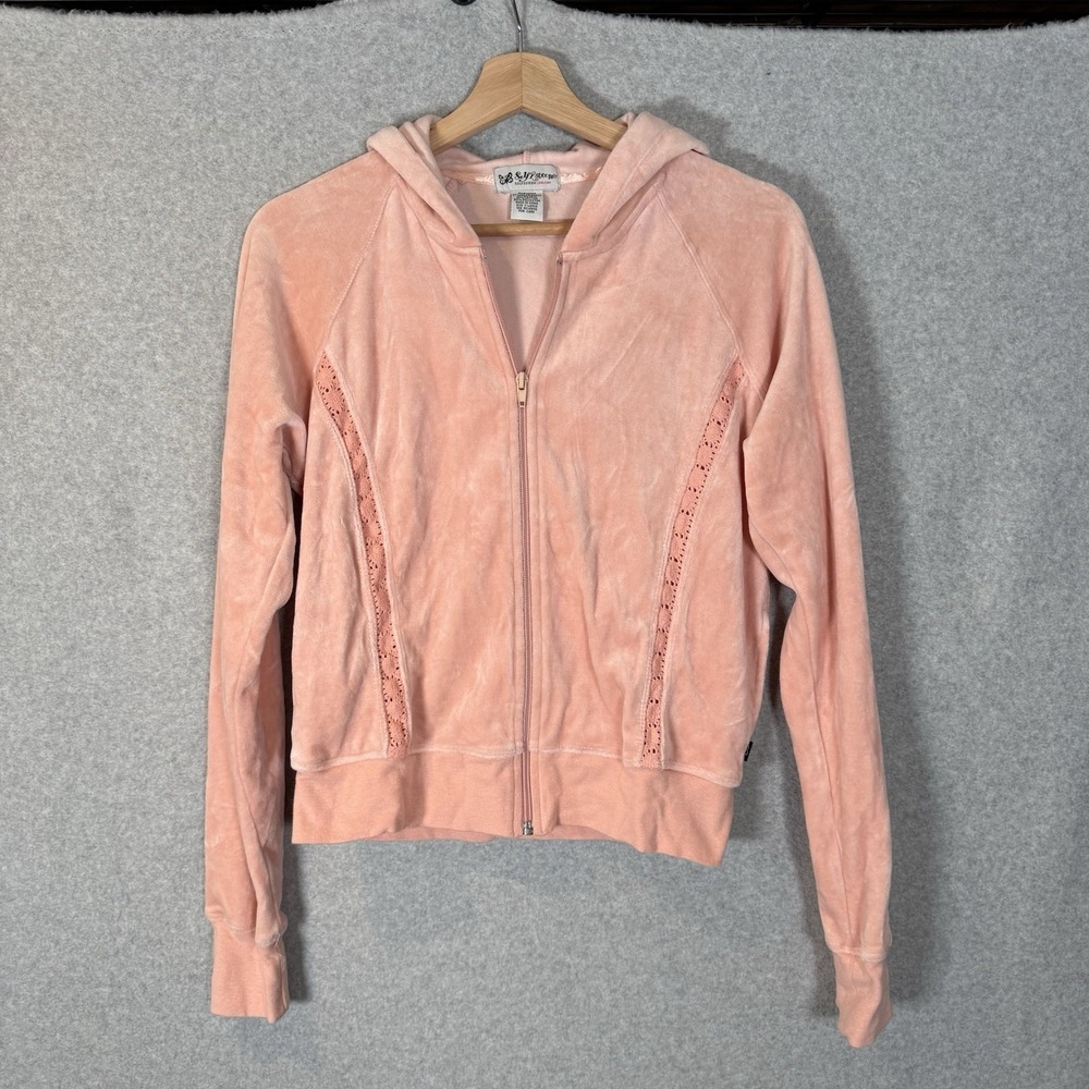 Self Esteem Zip Up Jacket Womens Small Pink Velour Y2K Vintage